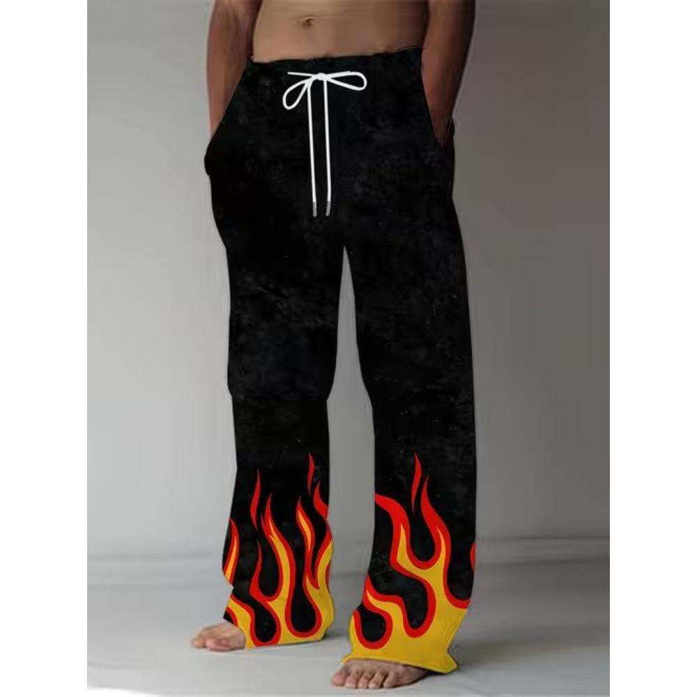 Men's 3D Retro Printed Baggy Casual Trousers, Elastic Drawstring Waist with Pockets, for Spring Summer Home Outdoor Vacation