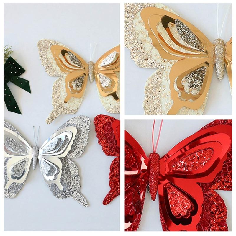 Shatterproof Sequins Butterfly Decorations For Christmas Tree 25Cm Glittering Wing Indoor Outdoor Festival Party Supplies