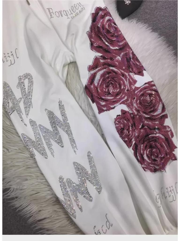 Luxuriöse, figurformende Jogginghose mit Blumenmuster und hoher Taille für Damen – Baumwolle, XXL, 90–136 kg