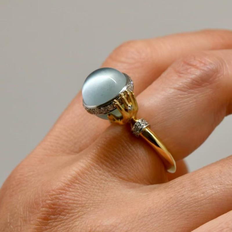 Neuer Goldener Mittelalterring, Handauflage Leuchtender Stein Schmuck für Frauen.