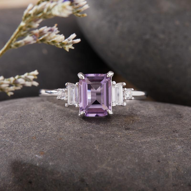 Sugar Cube Natural Topaz Citrine Amethyst Ring Women'S S925 Sterling Silver Colored Treasure Jewelry Index Finger Ring