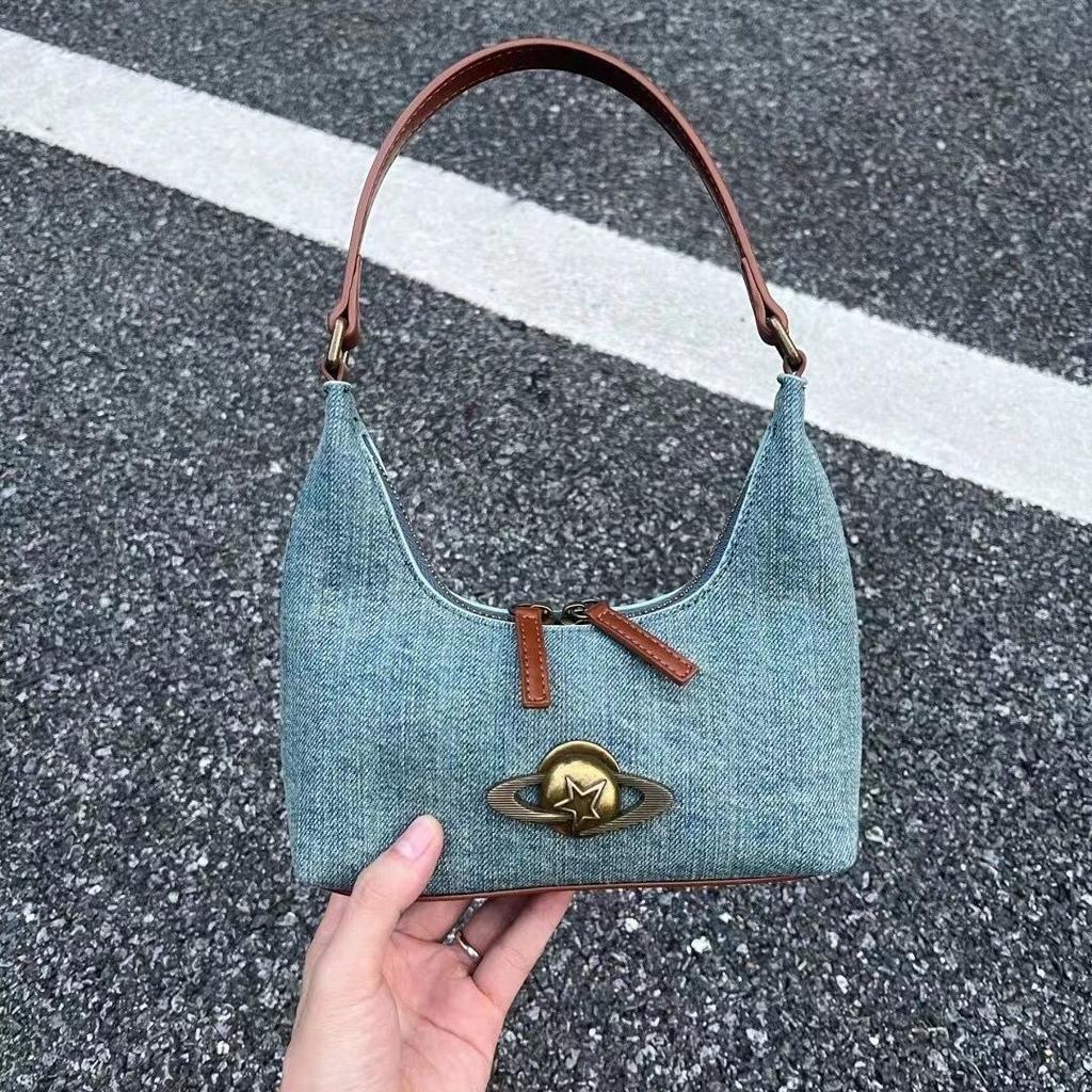 Vintage Denim Achseltasche Damen Neu Retro High Street Reißverschluss Schick Handtasche Geldbörse Damenmode Lässig
