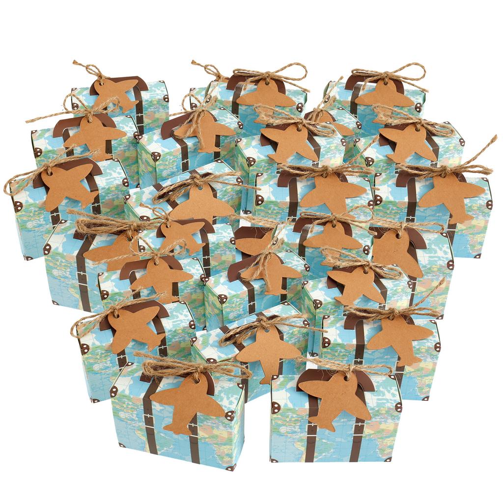 50/100Pc Vintage Party Favor Candy Box with Aircraft Tags Reusable Mini Suitcase Favor Box for Travel Themed Party Bridal Shower