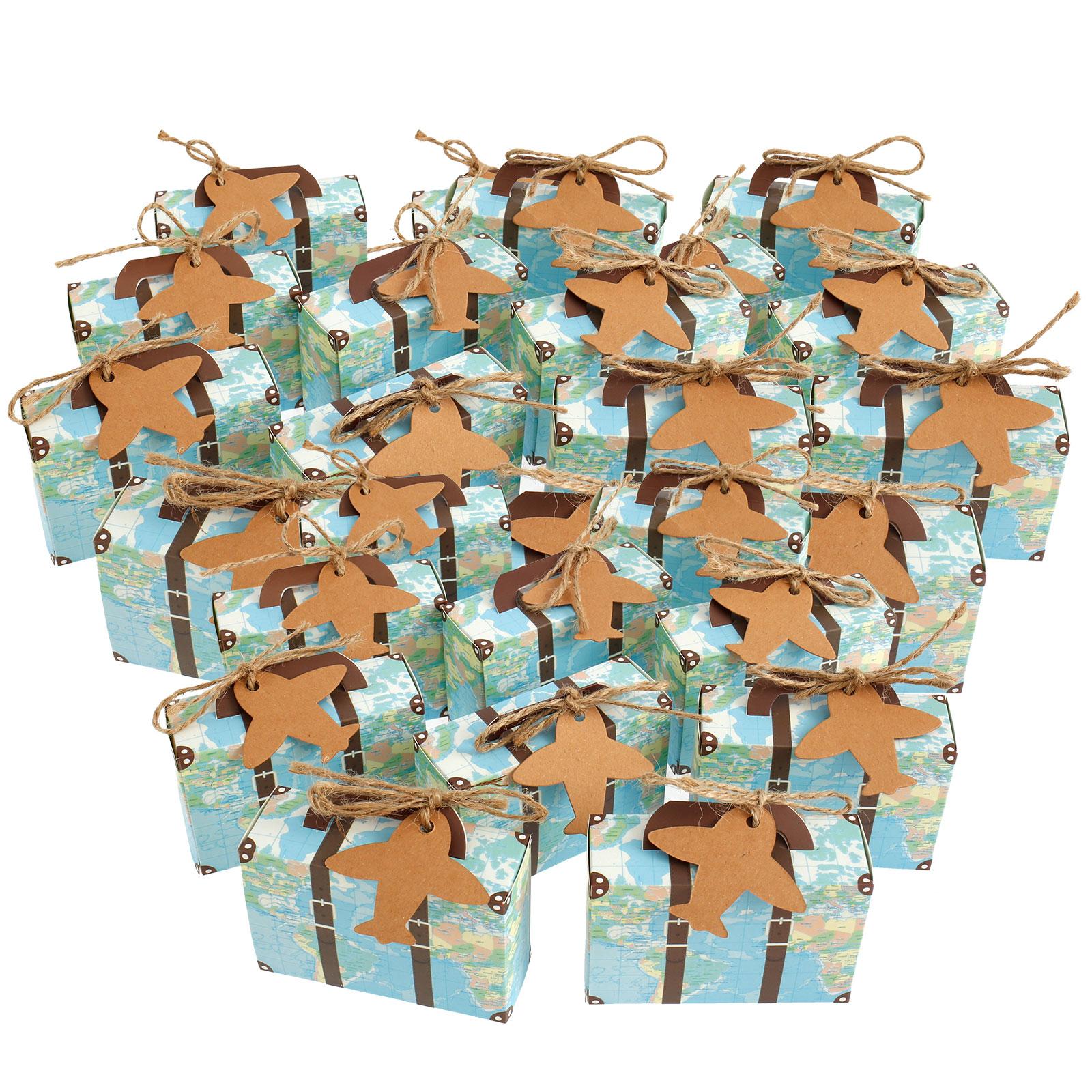

50/100Pc Vintage Party Favor Candy Box with Aircraft Tags Reusable Mini Suitcase Favor Box for Travel Themed Party Bridal Shower 8.3x5.5x3cm