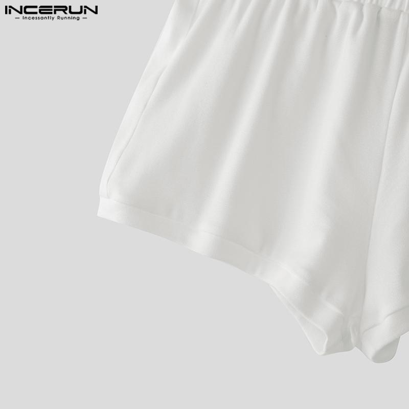 INCERUN Men Elastic Waist Back Hollow Patchwork Homewear Mini Shorts Pants Pajamas