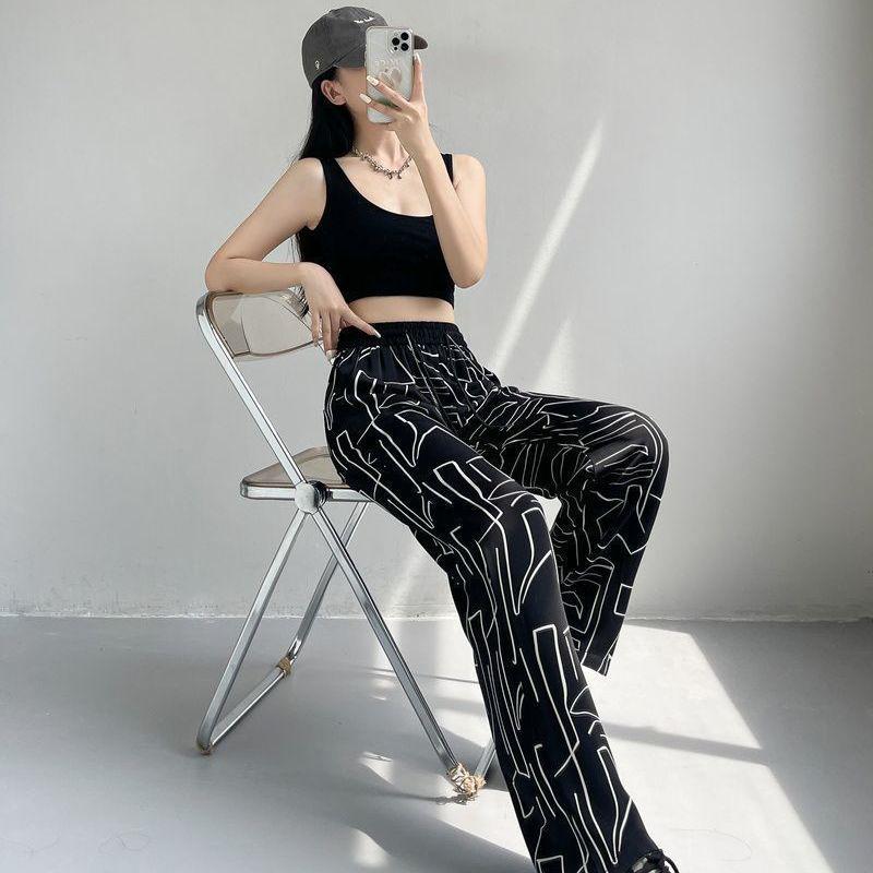 Women's Summer 2025 High Waist Letter Print Loose Slim Harem Leggings