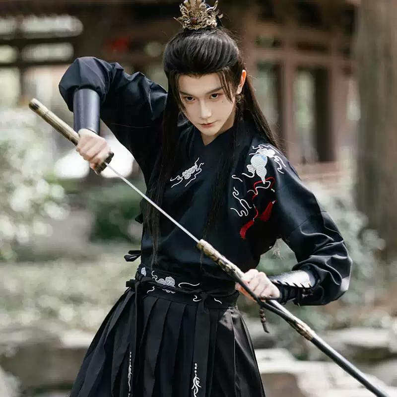 Chinese Song Dynasty Style Hanfu For Men, Martial Arts, Waist-length Embroidery, Daily Suit
