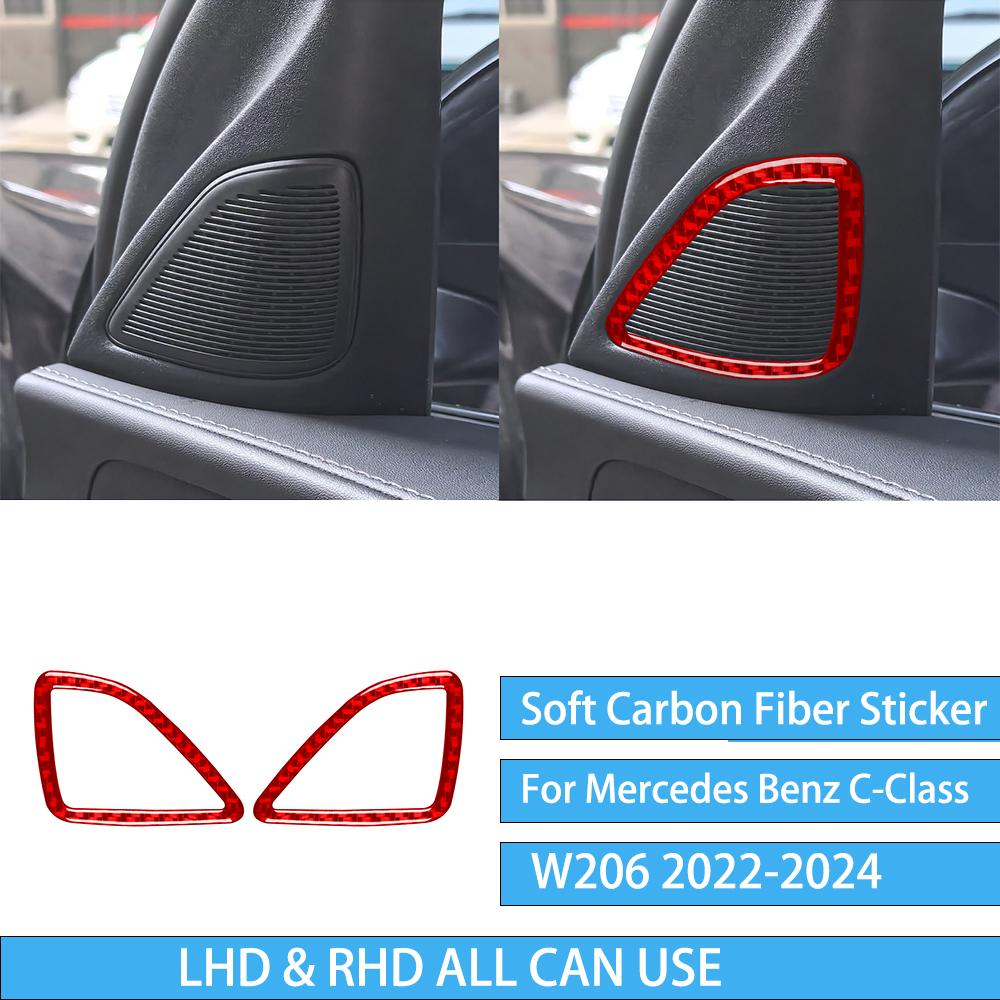 For Mercedes Benz C-Class W206 -2024 Auto Door Trim Seat Adjustment Red Carbon Fiber Decorative Car Accessory Sticker