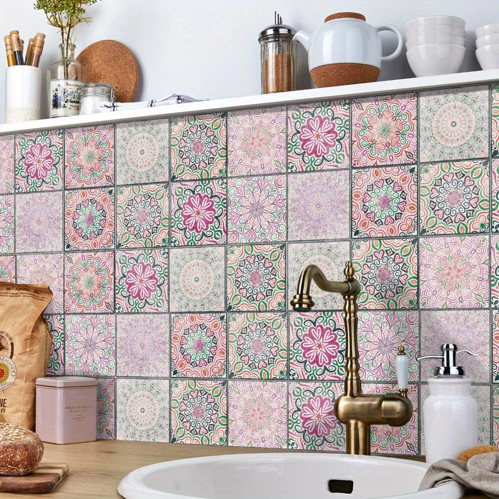 24pcs Mosaic Tile Stickers Set Waterproof Removable Peel-and-Stick Backsplash Art Mural Vintage Pattern Self-Adhesive Wall Stickers
