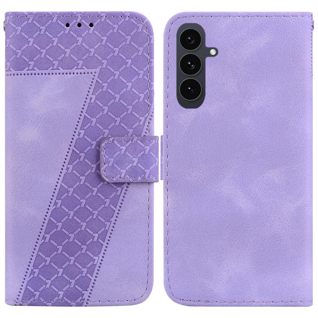 For Samsung Galaxy S25 FE Stand Case 7-Shaped Pattern Imprint Leather Phone Cover with Strap