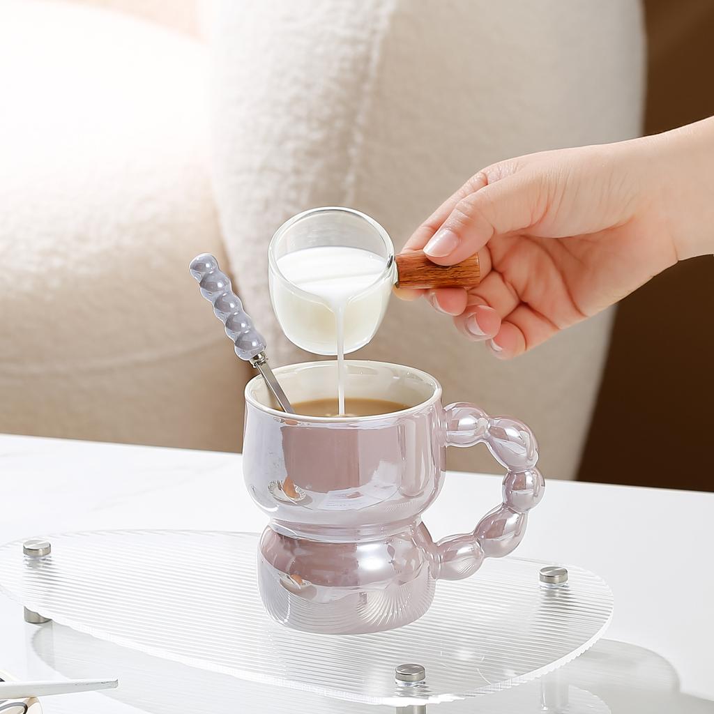 Cana nordică din ceramică cu perla colorată ceașcă cu apă de înaltă valoare ceașcă de nișă ceașcă de cafea inimă pentru fetiță cu lingură ceașcă cu personalitate