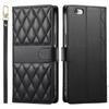 For iPhone 16e Case Rhombus Stitching Wallet Stand Leather Phone Cover with Long/Short Strap