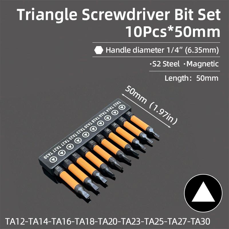 Triangle Head Screwdriver Bit Set Magnetic 1/4" Hex S2 Steel Security Triangular Screw Driver Bits Ratchet Wrench Hand Tools
