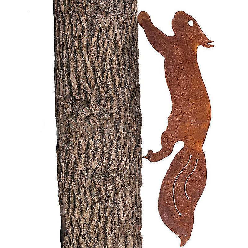 Rusty Metal Squirrel Silhouette Tree Decor Running Squirrel  Plug Sculpture Garden Yard Decoration New