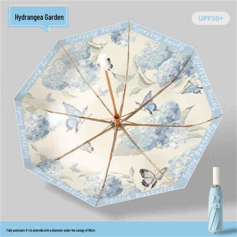 Двухслойный автоматический складной зонт Ximengyuan Сад гортензий