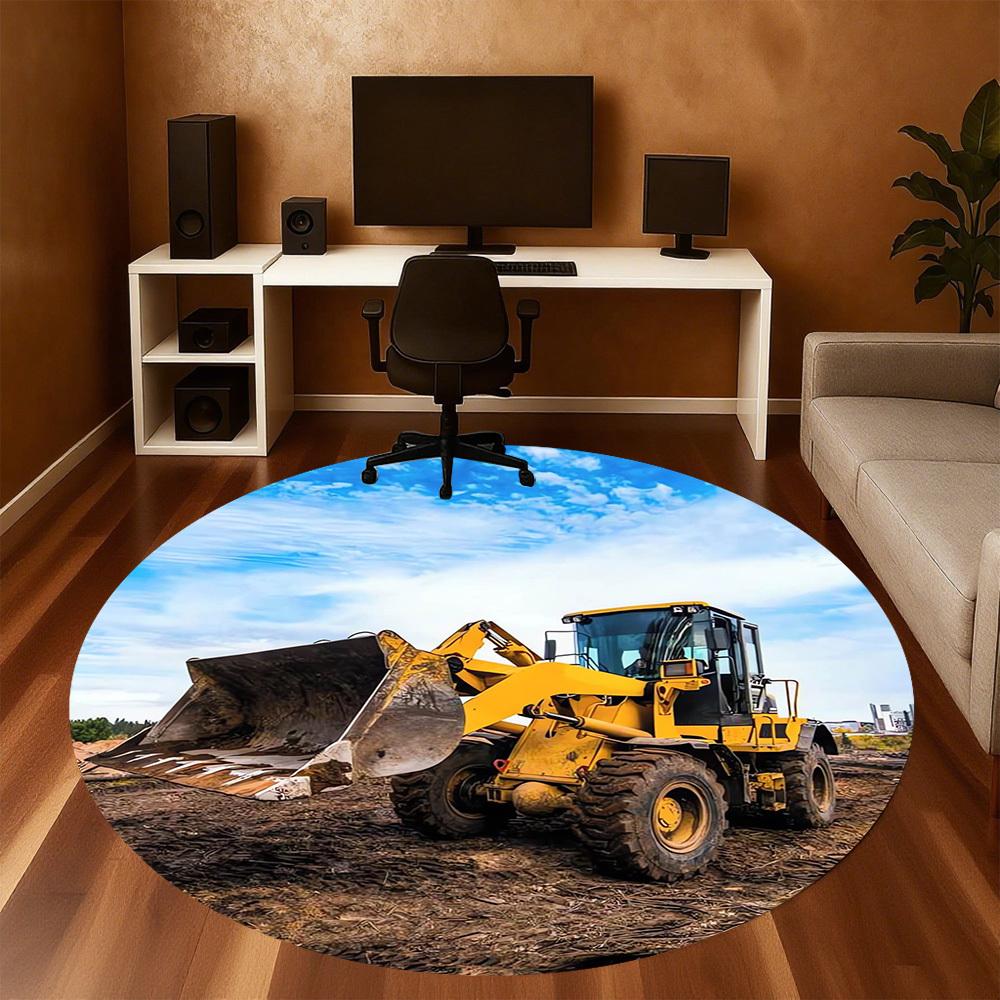 1pc bulldozer construction Round Chair mat Area Rug - Non-Slip, Floor Mat for Office, Bedroom, home decor Christmas Gift p0811265