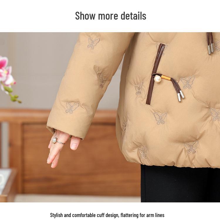 Mittellange Damen-Daunenjacke mit Pelzkragen - Kurzer Oma-Stil Winter 2025 Kälteschutz Warme Kleidung
