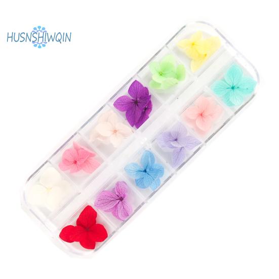 1 boks 10g tørket blomst negldekorasjon 12 farger Naturlig blomsterblandet tørrblomst DIY smykker Charms Manikyr dekor UV Gel Polish Nail Art Supplies