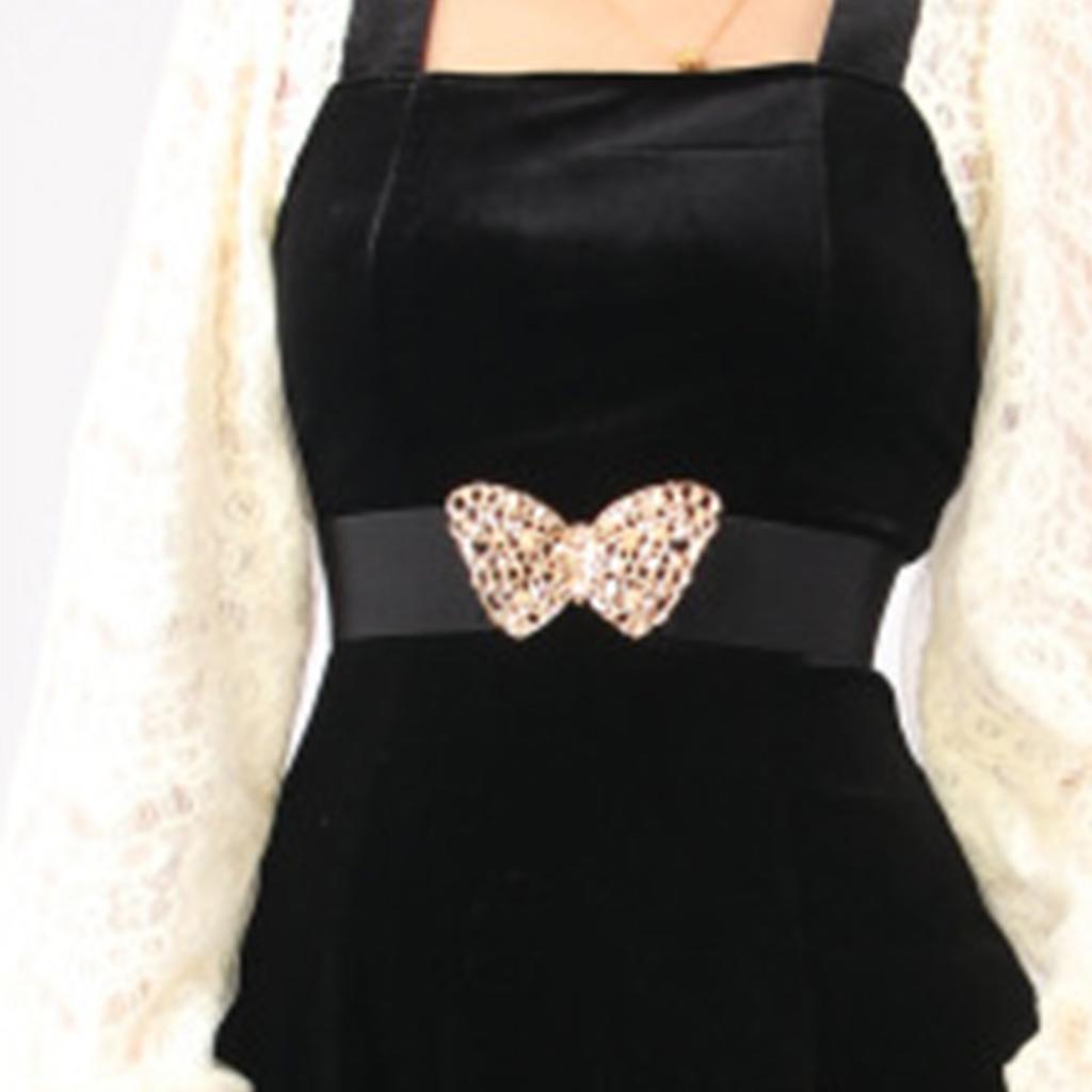 Women Dress Waist Belt Alloy Hollow Out Butterfly Buckle Elastic Waist Stretch Belt for Parties