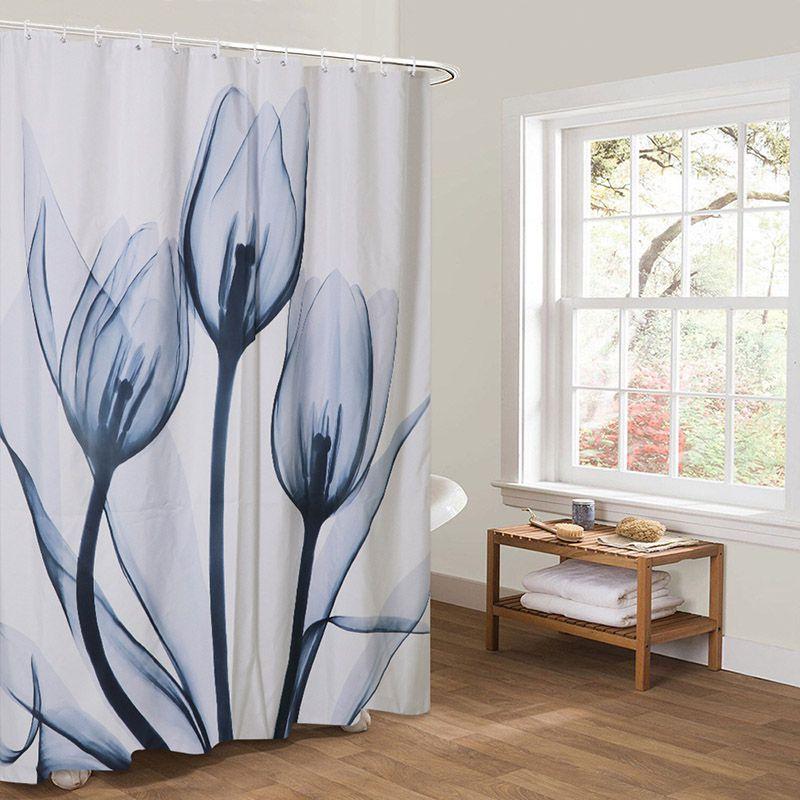 Versatile 3d Mart Waterproof Lotus Print Bathroom Polyester Shower Curtain Featuring 12 Hooks For Any Bathroom Style