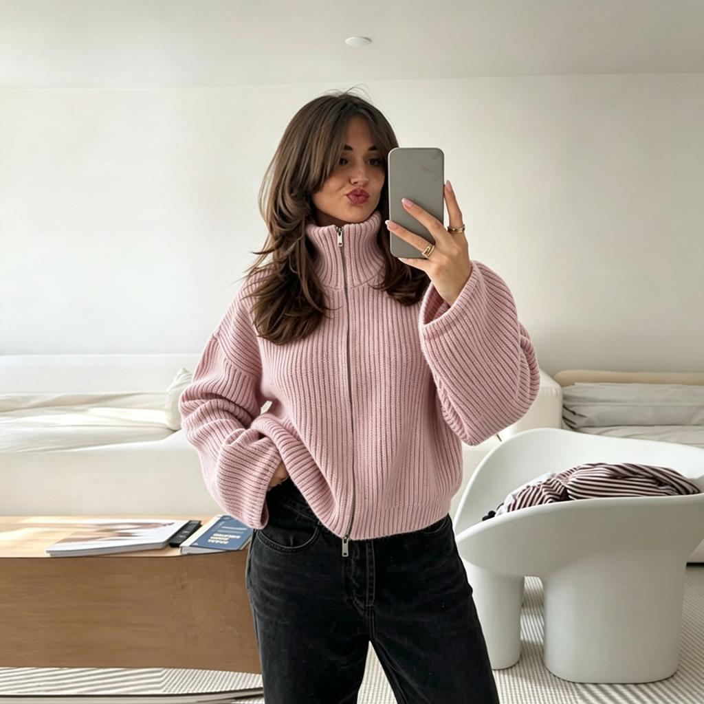 Women's Striped Color Block Knit Cardigan Sweater with Zipper Soft Casual Long Sleeve Relaxed Fit