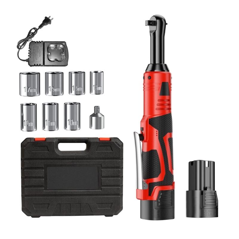 High Torques 90 Degree Pivots Ratchet Wrench Variable Speed Control Rechargeable Battery Comfortable Grip for Mechanical Tasks