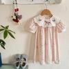French Floral Kids' Dress 2026: Flower Collar & Little Horse Embroidery with Puff Sleeves