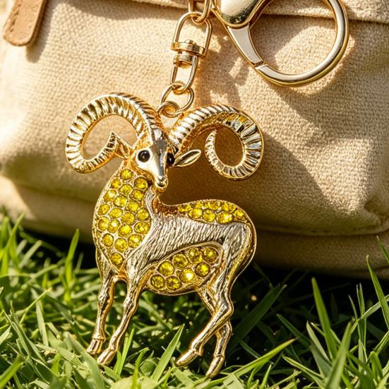 Keychain Pendant Sparkling Rhinestones Inlaid Goat Design Key Holder with Lobster Clasp Lightweight Car Hangers Decorative Pendant