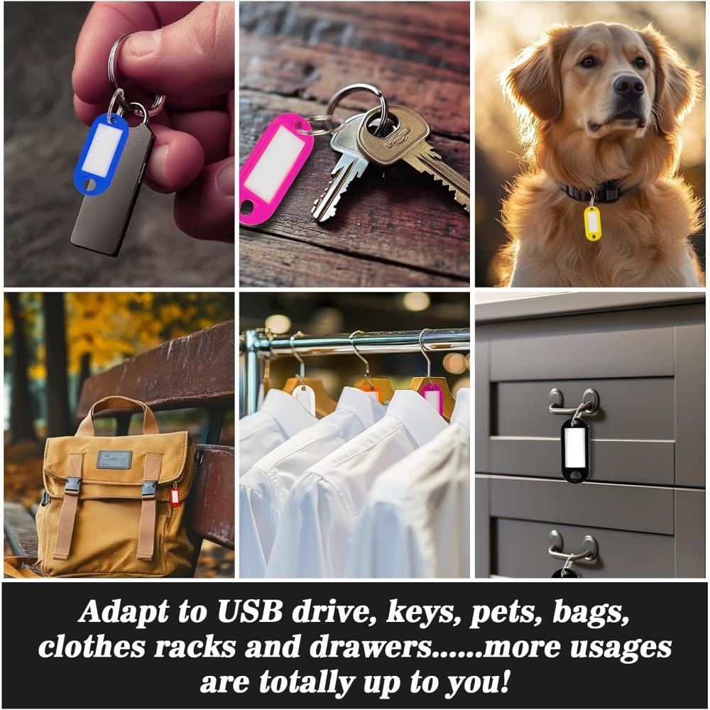 100pcs Plastic Key Tags Key Labels with Ring and Label Window Key Chain ID Tags Key Identifiers for Name Luggage 10 Colors Key Ring Tags