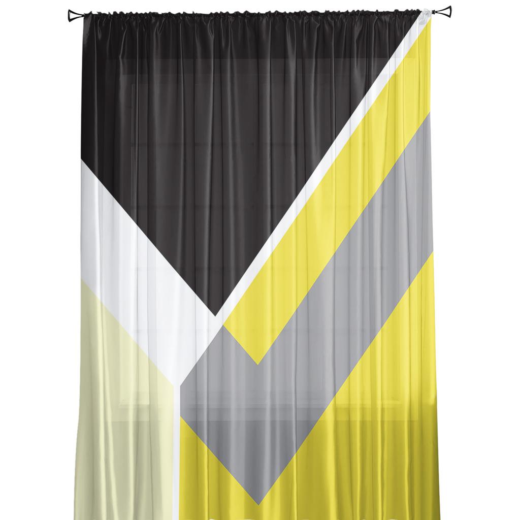 Abstract Yellow Geometric Texture Tulle Curtain Voile Transparent Tulle for Bedroom Living Room Kitchen Sheer Window Curtains