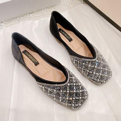 Neue Damen Flache Schuhe Frühling Sommer Damen Designer Runde Kappe Funkelnden Kristall Freizeitschuhe Mode Slip-on Loafers 33-43