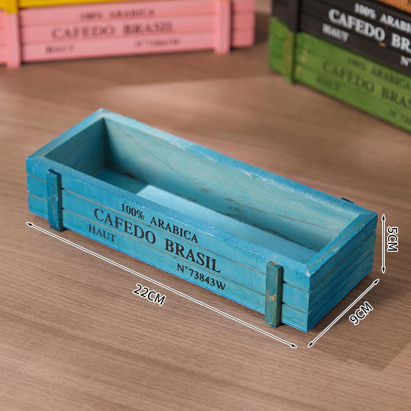 Retro plant garden, storage box wood Vintage for miscellaneous items, stationery, box for pens, pencils, pots of flowers