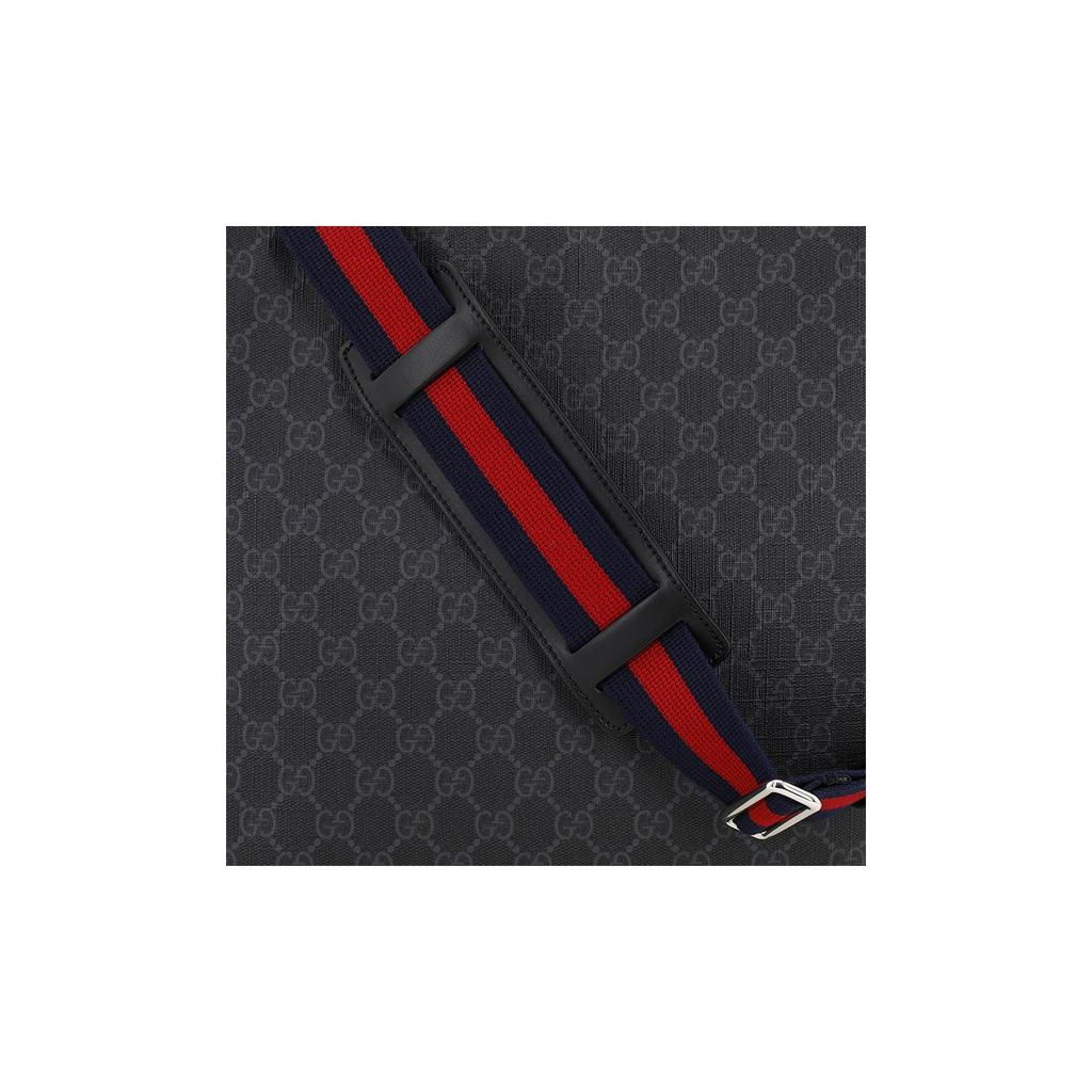 Gucci GG Embossed Logo Leather Stripe Web Shoulder Bag Men Messenger Bag Black Gray 474137-K5RLN-1095
