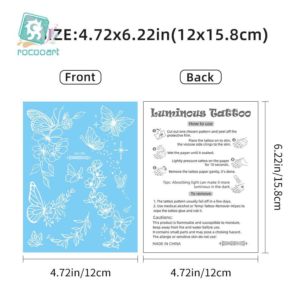 Rikaron Luminous White Henna Mandala & Butterfly Tattoo Stickers - Waterproof.