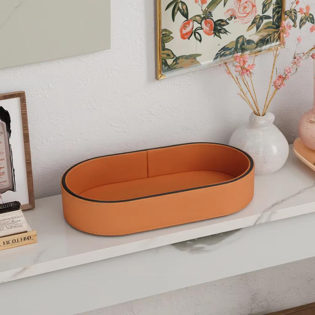 

Entrance Key Storage Box Desktop End Table Tray Cosmetics Box Entry Door Decorative Leather Ornaments помаранчевий