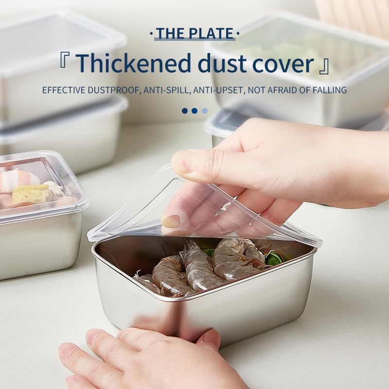 Stainless Steel Fresh Keeping Container with Cover Refrigerator Refrigerating Packing Box Outdoor Picnic Food Storage 3 Sizes