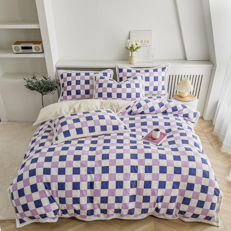 Double-Sided Thickened Milk Fleece Bed Four-Piece Set Of Fleece Lamb Fleece Children'S Quilt Cover Coral Fleece Bed Sheet To Keep Warm