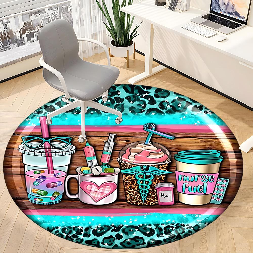 1pc Nurse Print Carpet for Office Non Slip, Round Carpet, Soft & Comfortable, Carpet for Office, Lightweight Round Floor Mat