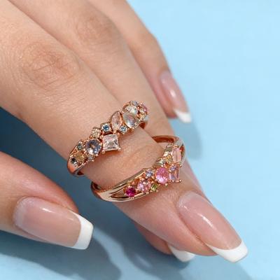 Elegant Irregular Zircon Copper Plated with Gold Rings for Women Tarnish Free Waterproof Antihistamine Exquisite Luxury Jewelry