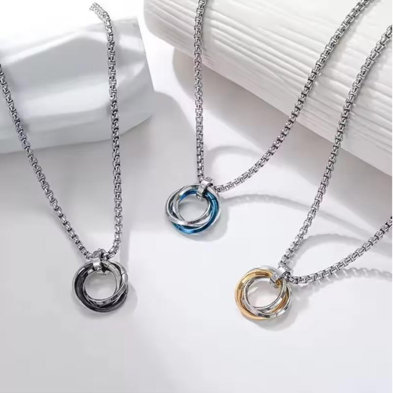 Autumn and Winter New Style Mens Hip Hop Three Circles Pendent Necklace Retro Chain Punk Couple Necklace Jewelry Gifts
