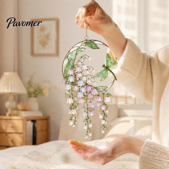 Clear Acrylic Floral Ornament Stained Glass Style Flower Suncatcher, Lily of The Valley Dragonfly Window Indoor Outdoor Decorative Piece Hanging