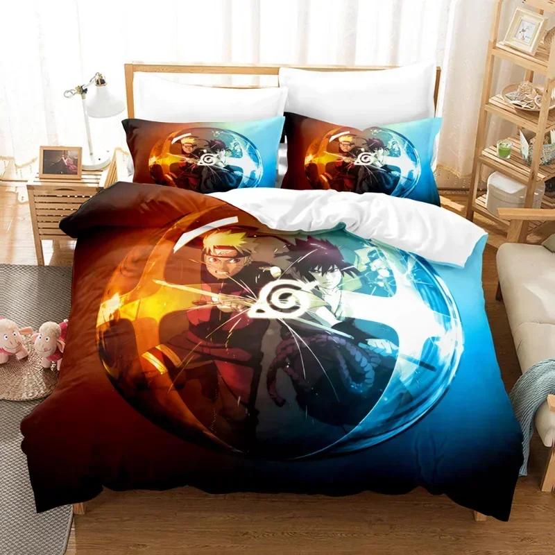 Naruto Bedding Set Quilt Cover Uchiha Sasuke Pillowcase Anime Kakashi Decor Bed Spead Bedroom Duvet Cover Bedding Suit Kids Gift