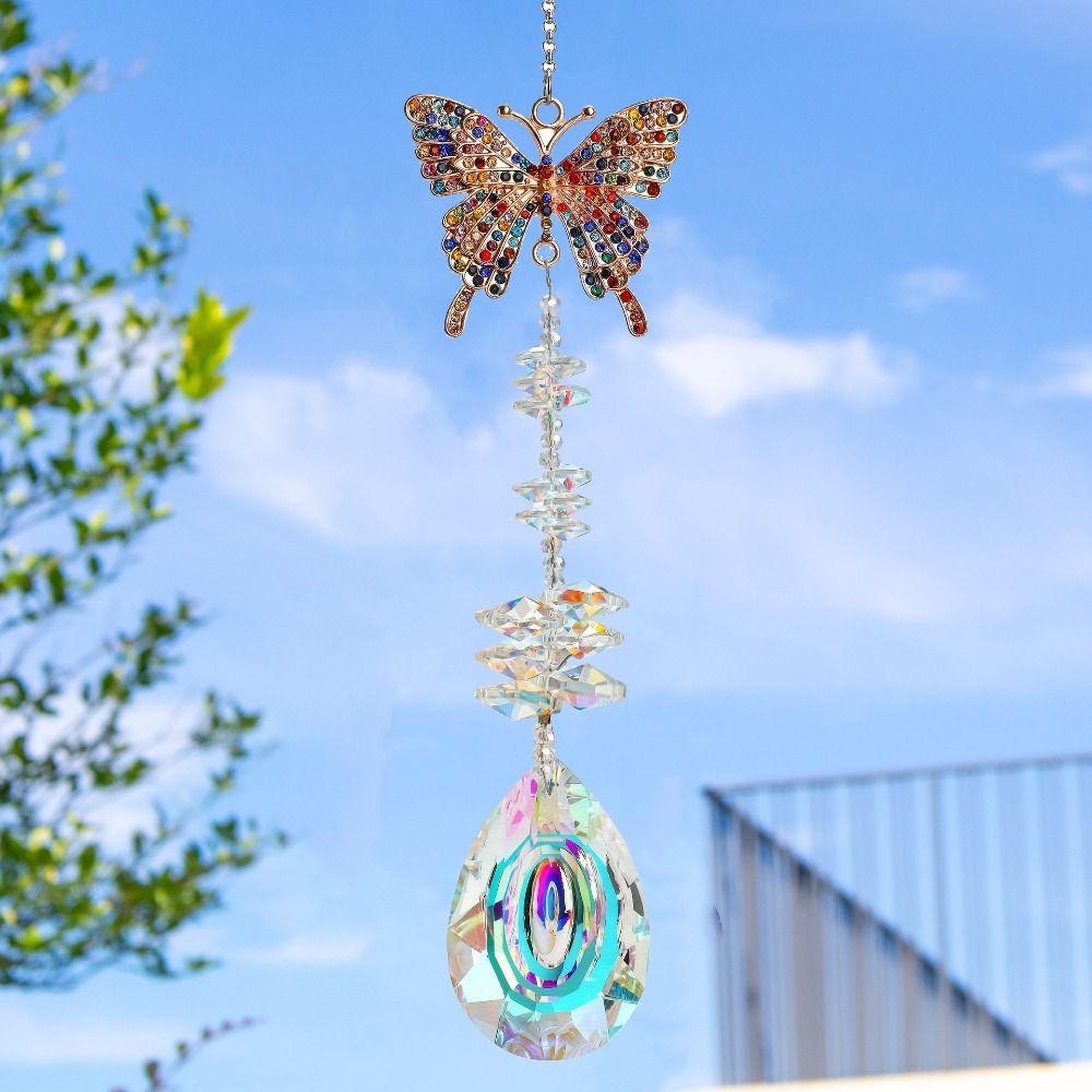 Garden Decoration Crystal Animal Shape Wind Chimes Hanging Rotating Sun Catcher Exquisite Colorful Wind Spinner Backyard