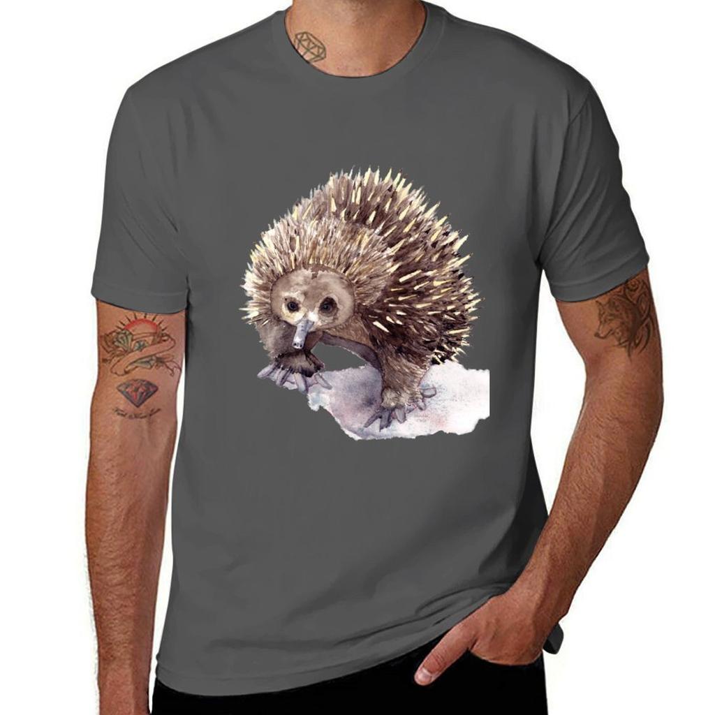 Australian Echidna Watercolour Tshirt Basic Solid Color Short Sleeve Tshirt