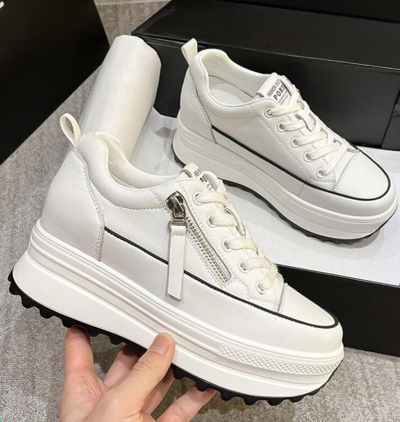 New 8.5 Cm Genuine Leather Women Platform Shoes Wedge Sneakers Lace Up Sneakers   Spring Summer Fashion Shoes