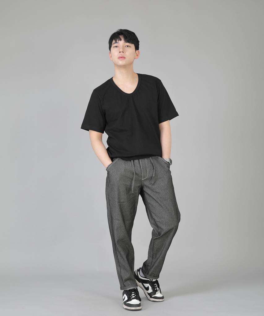 Seinteukeulu Bridgefill Elastic Waist Pants Bwd-324 Gray Black Denim Whs