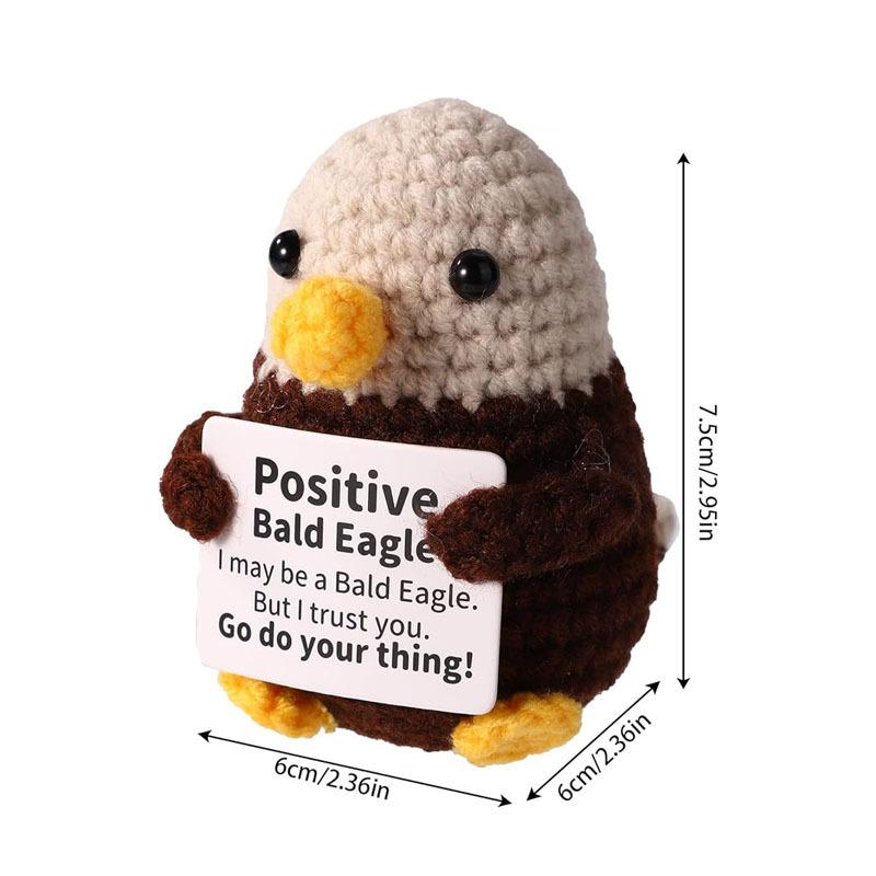 Handmade Knitted Bald Eagle Doll With Positive Card Home Room Decoration Crochet Bald Eagle Desktop Ornament Christmas Gifts
