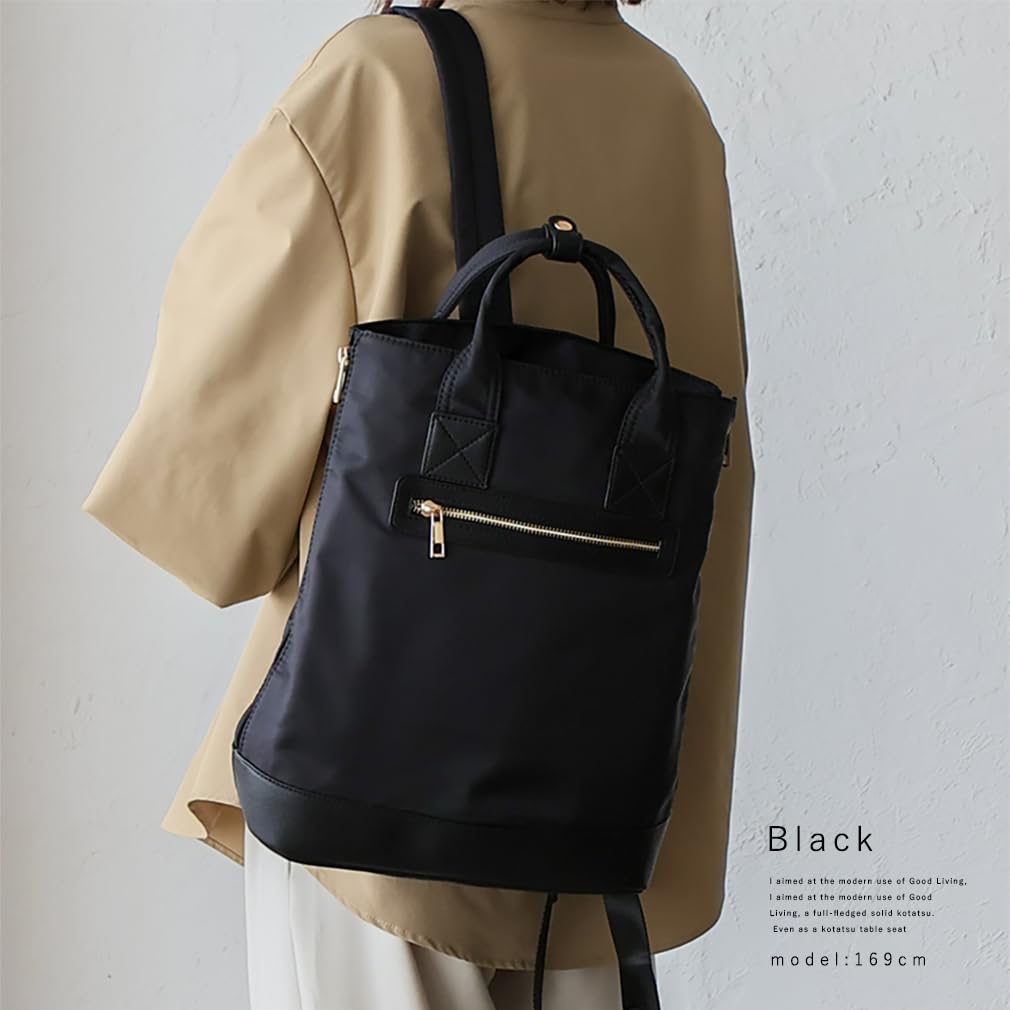 VITAFELICE Women's Side-Zip Nylon Backpack inb-10075z (Black)