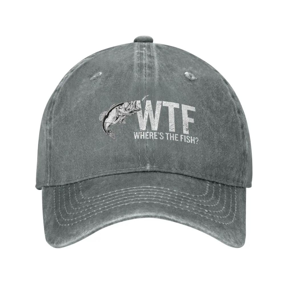 Gdzie jest ryba WTF Czapki baseballowe Unisex Postarzana dżinsowa czapka typu snapback Zabawny wędkarz wędkarz wędkarz Outdoor Bieganie Prezent