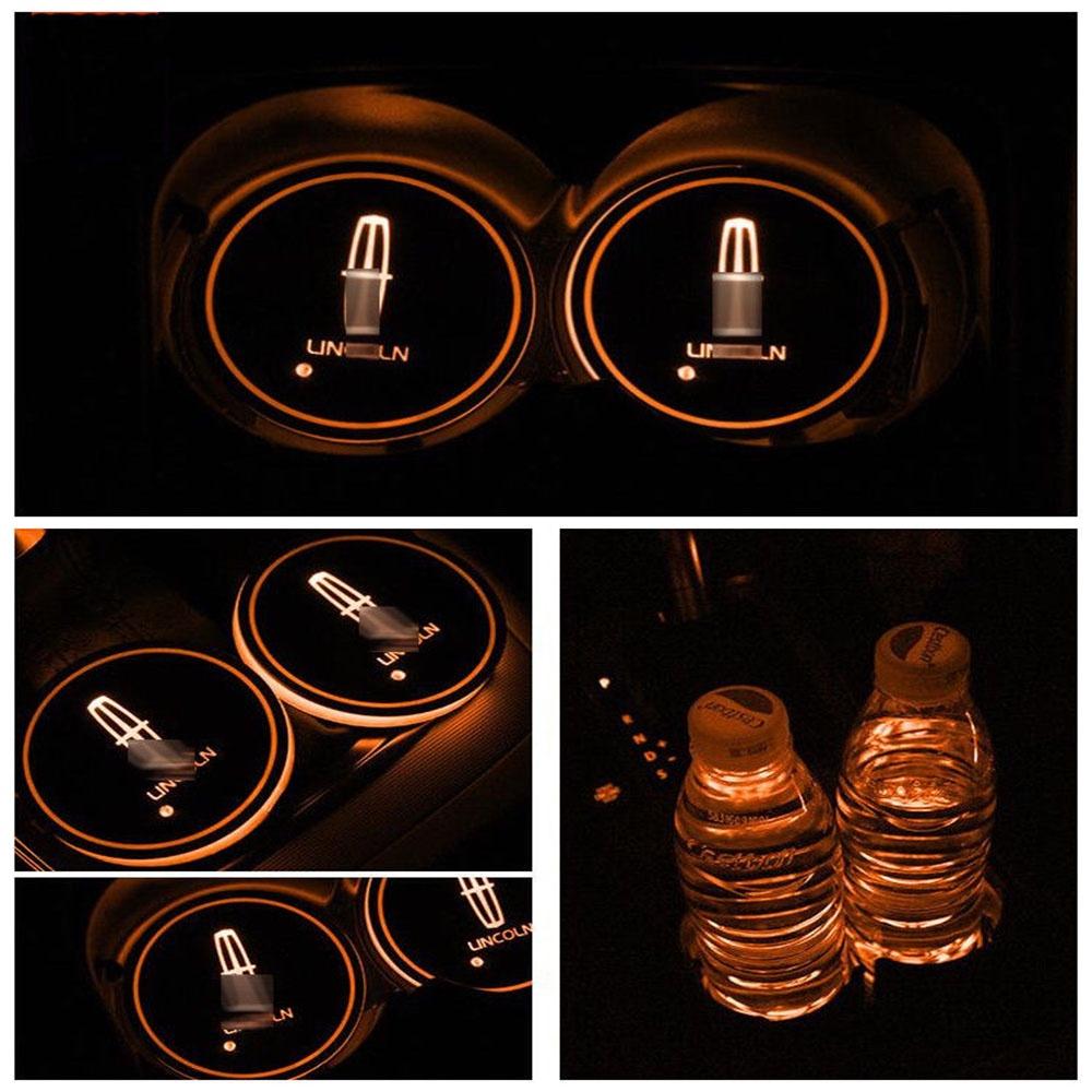 Colorful 2pcs Led Car Cup Holder Pad Mat For Auto Lights Atmosphere